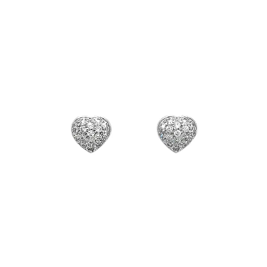 White Gold Heart Earrings with Fine Zircons
