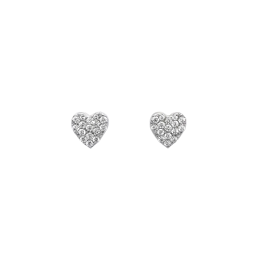 White Gold Heart Earrings Decorated with Sparkling Zircons