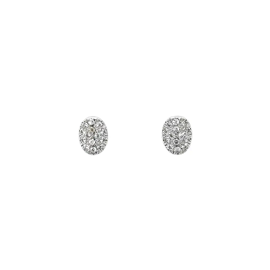 Oval White Gold Earrings Decorated with Sparkling Zirconia