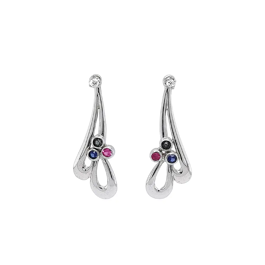 Stylish White Gold Earrings with Variegated Stones