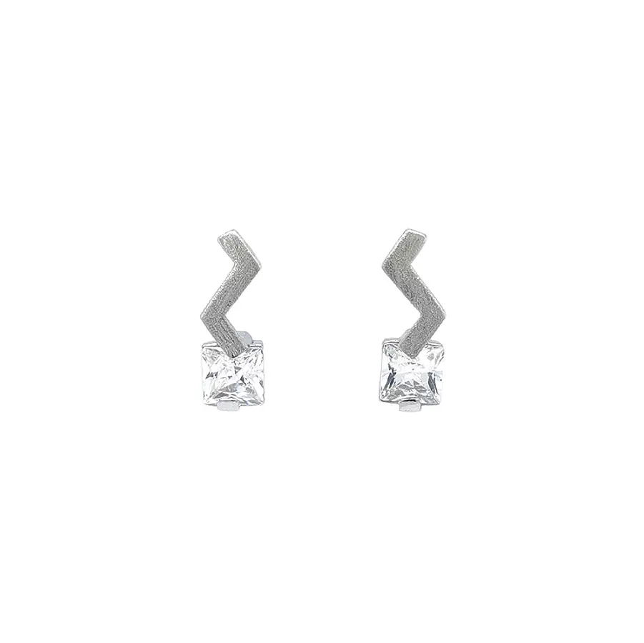 Modern White Gold Earrings with Distinctive Zircons