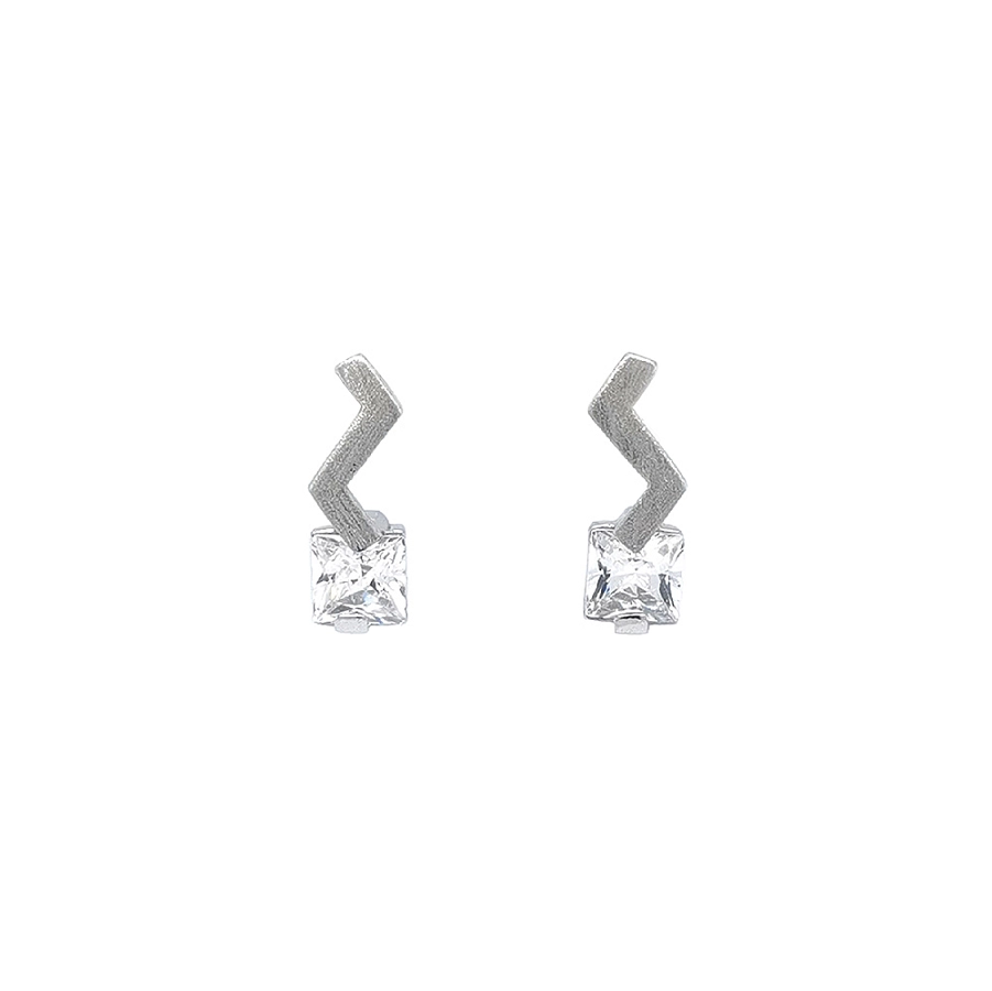 Modern White Gold Earrings with Distinctive Zircons
