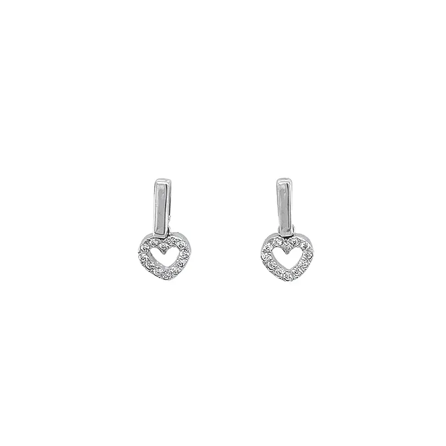 Earrings in Heart Shape Decorated with Zircones in White Gold