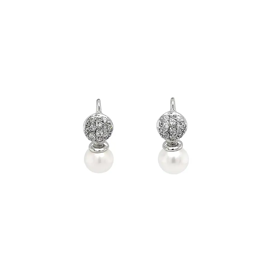 White Gold Pearl Earrings
