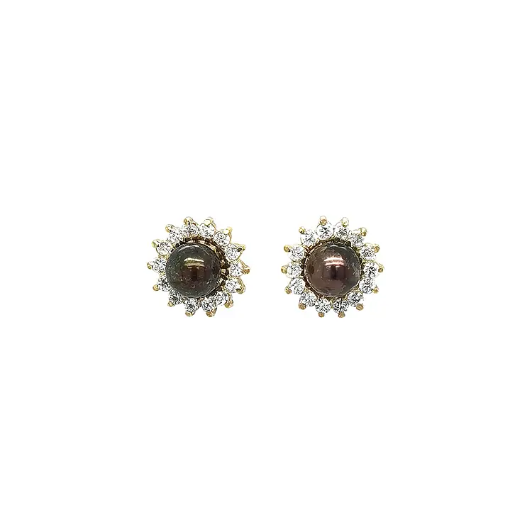 Gold Pecko Earrings with Brown Pearl
