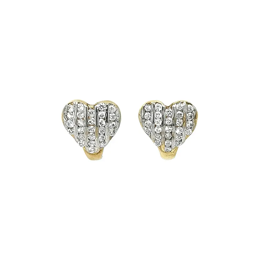 Gold Earrings in Heart Shape Decorated with Small Rhinestones