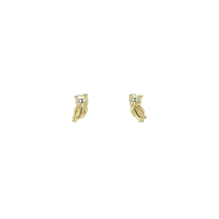 Golden Owl Earrings with Zircons