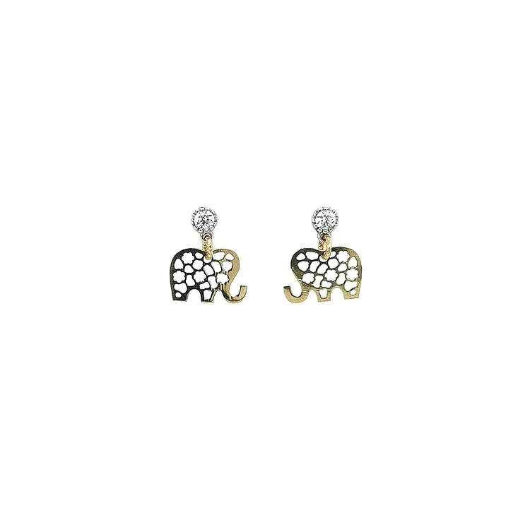 Earrings Elephant with Zircones in Gold