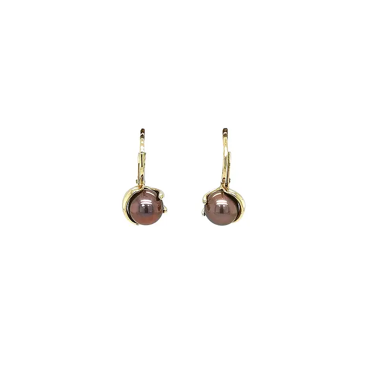 Gold Earrings with Brown Pearl