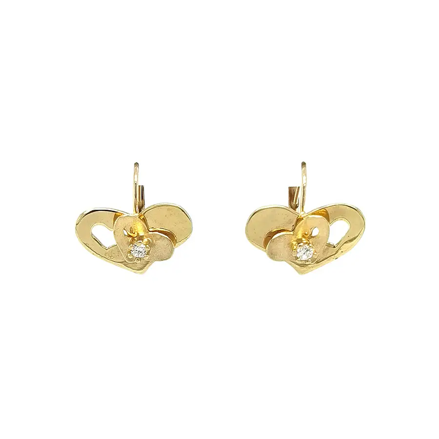 Gold Earrings in Heart Shape with Sparkling Zircons