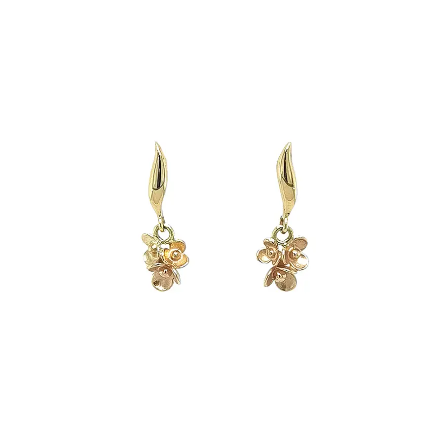 Gold dangle earrings flowers