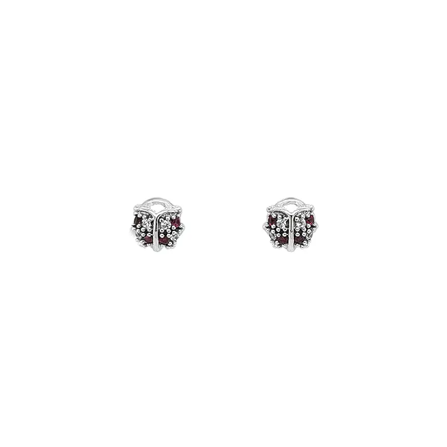 White Gold Earrings in Ladybug Shape with Zirconoys