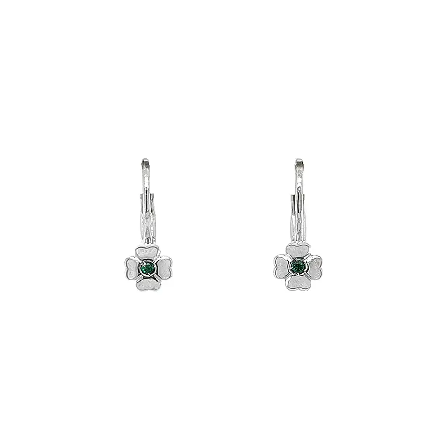 Earrings Quatrefoil with White Gold Emeralds