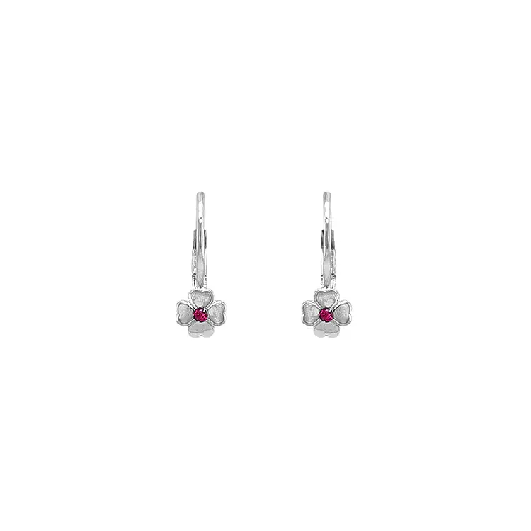 Elegant white gold four-leaf earrings with ruby