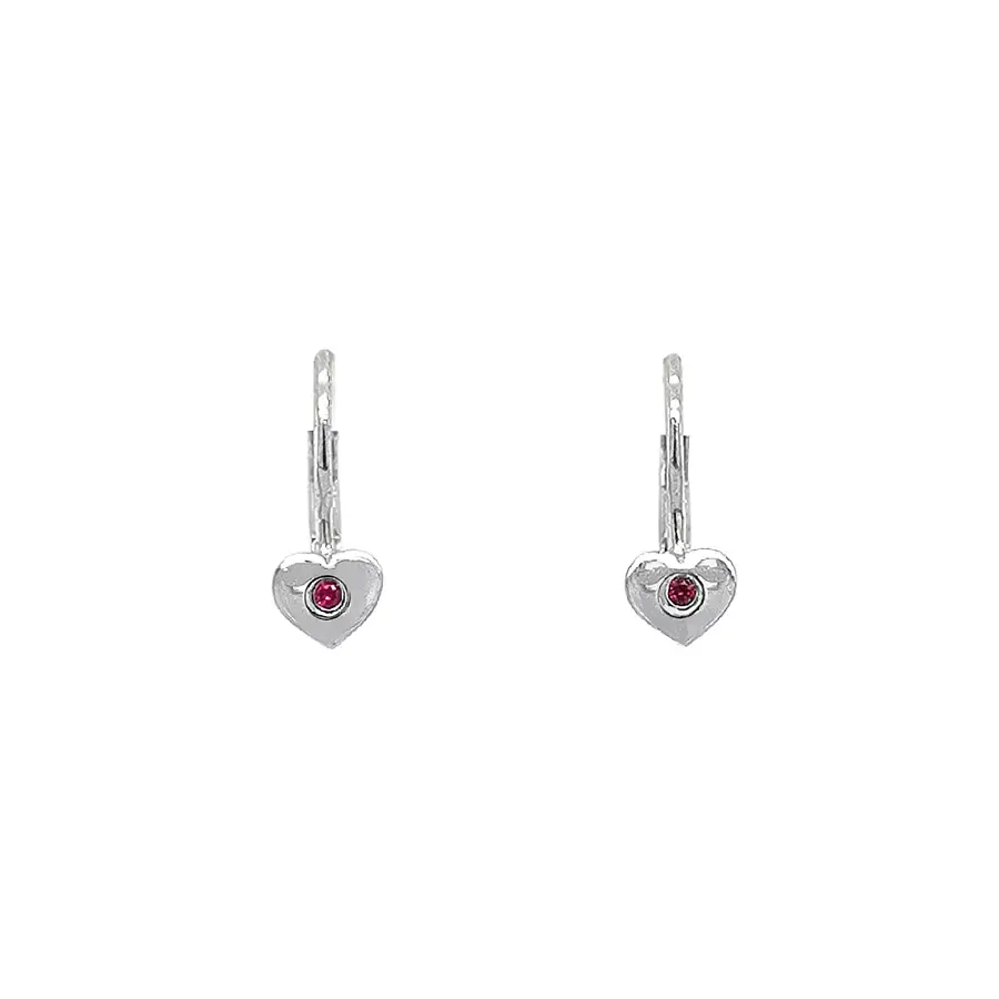 Earrings Heart with Ruby in White Gold