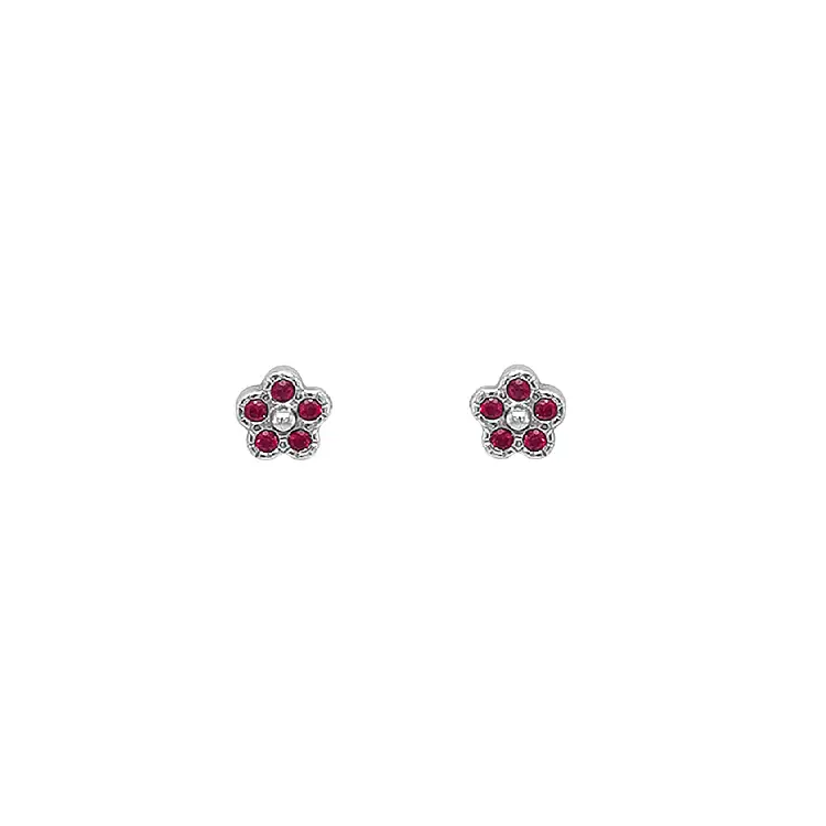 Elegant gold flower earrings with rubies