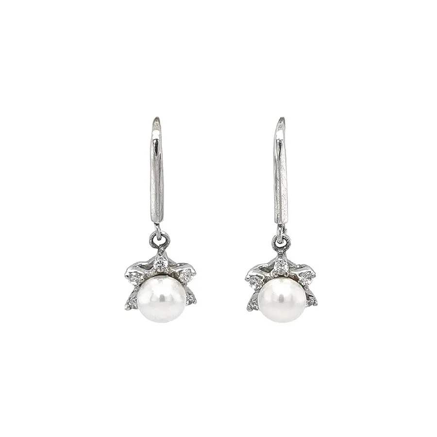 Elegant White Gold Earrings with Pearls and Zirconia