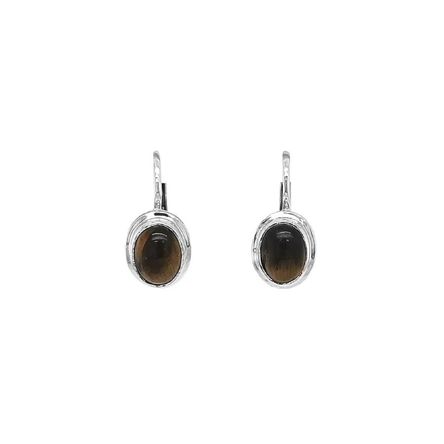 Luxury Tiger Eye Earrings in White Gold with Practical Clasp