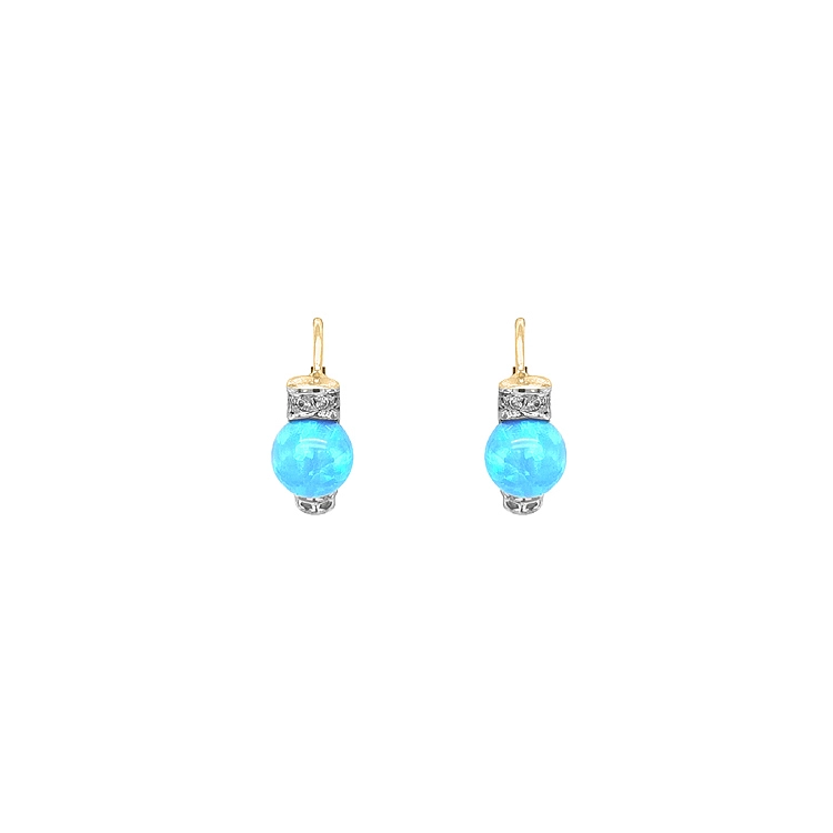 Gold Earrings with Opals and Zircons