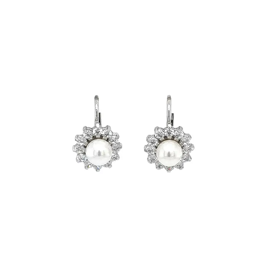 Timeless Beauty of Pearls and Zircons in White Gold Earrings