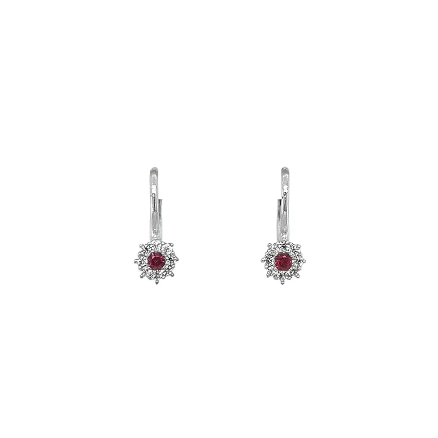 White Gold Earrings Decorated with Rubies and Fine Zircons