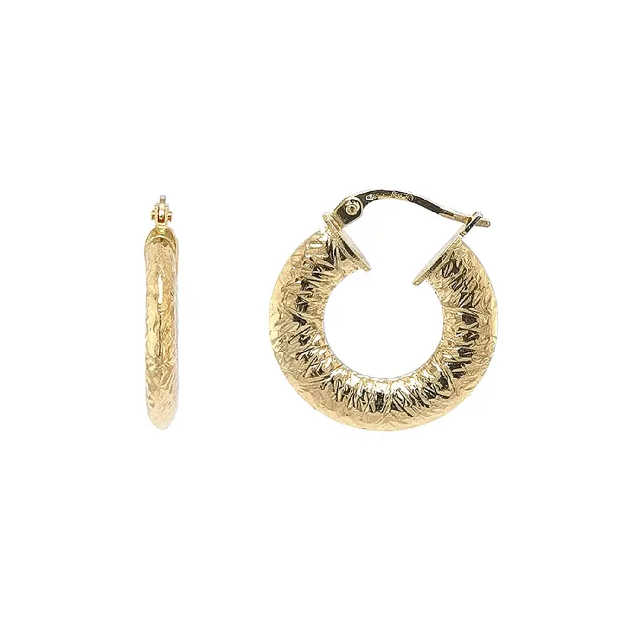 Gold Hoop Earrings with Engraved Pattern