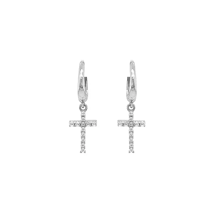 Gold Earrings Cross with Zircons