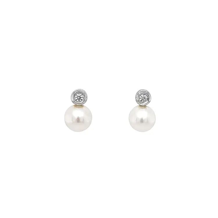 Gold Pecky Earrings with Pearl and Zirconia