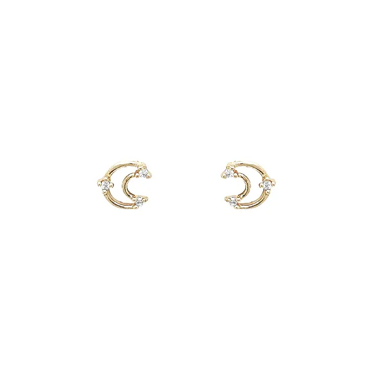 Gold Earrings Crescent with Zircones