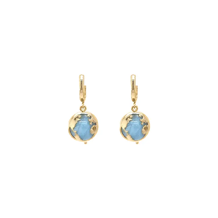 Gold dangle earrings with aquamarine