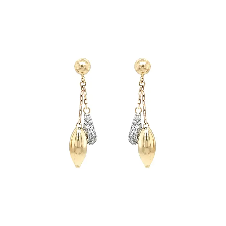 Gold dangle earrings with Zircons