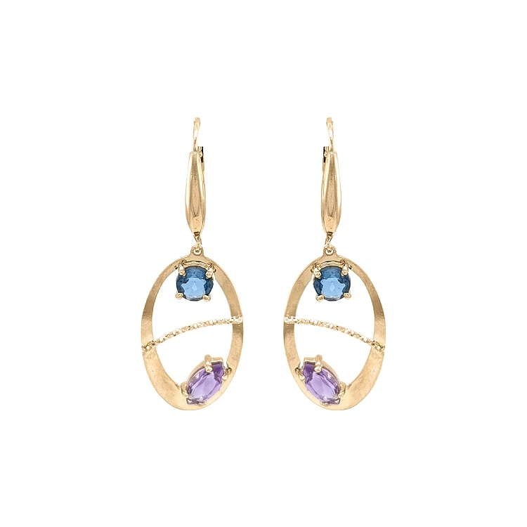 Gold dangle earrings with Zircons