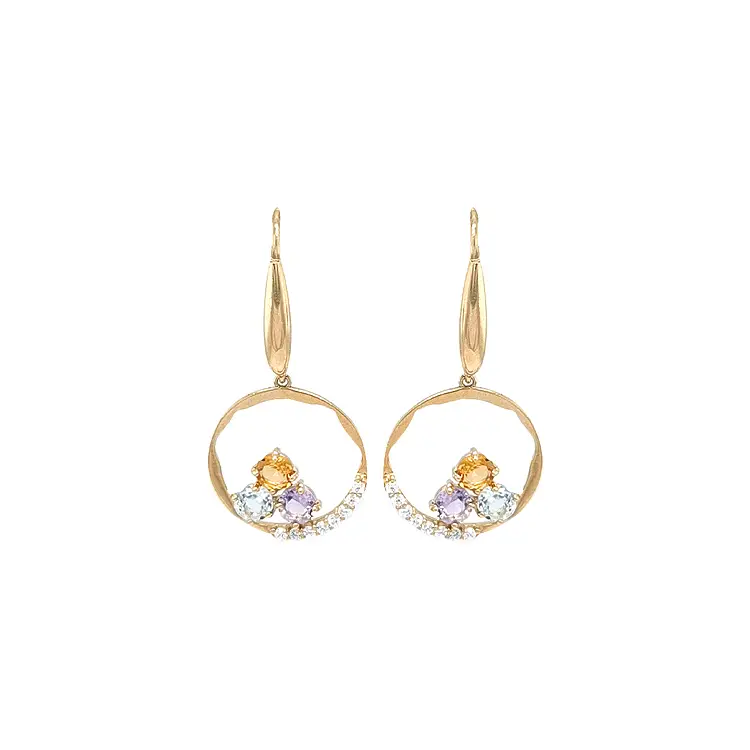 Gold dangle earrings with Zircons