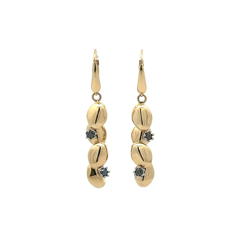Gold dangle earrings with black stones