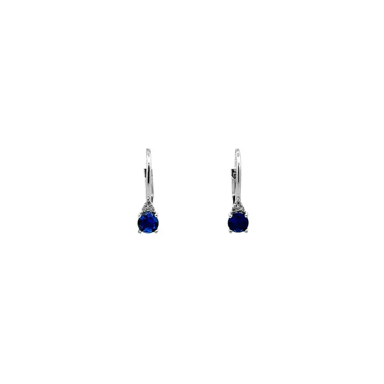 Earrings with Blue Stone in White Gold