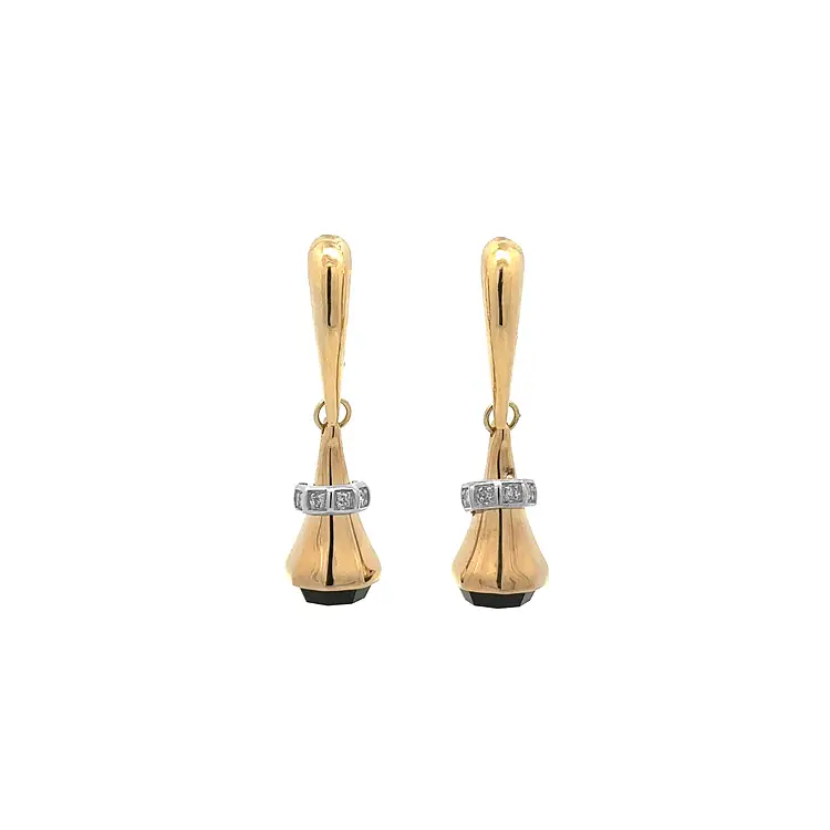 Gold dangle earrings with black stone