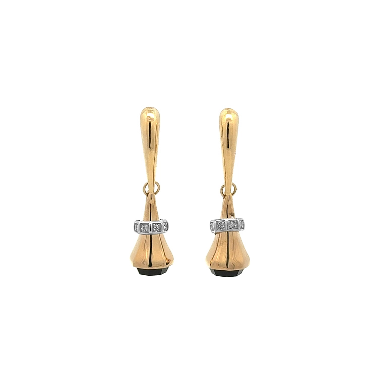 Gold dangle earrings with black stone