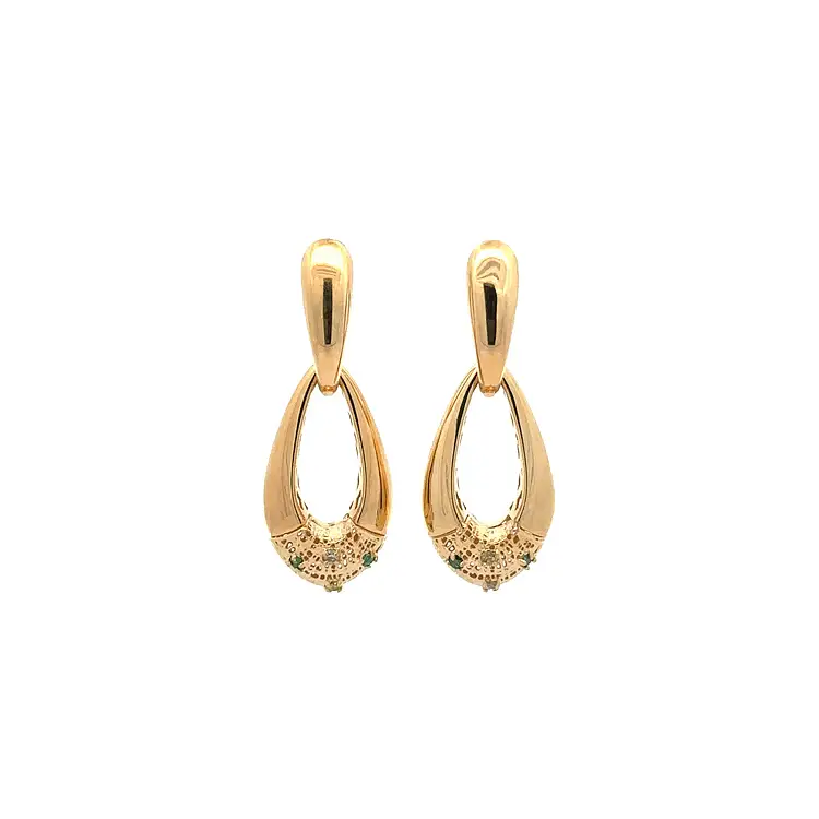 Gold dangle earrings with coloured stones