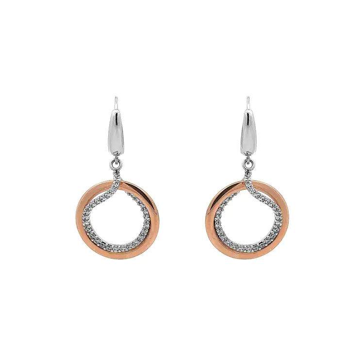 Gold dangle earrings with Zircons