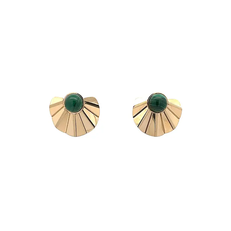Gold Earrings with Malachite