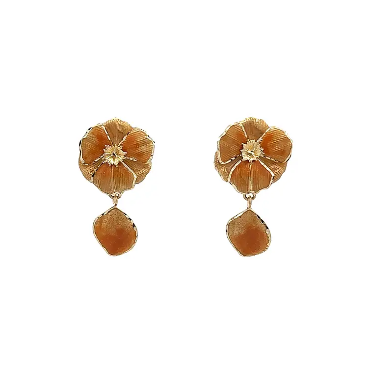 Gold Pendant Earrings with Enamel