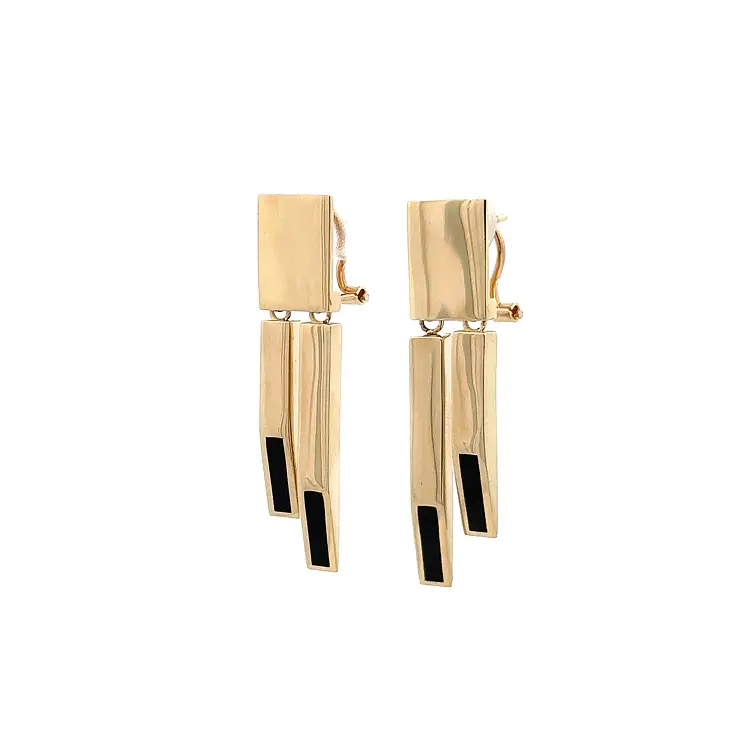 Gold Pendant Earrings with Enamel