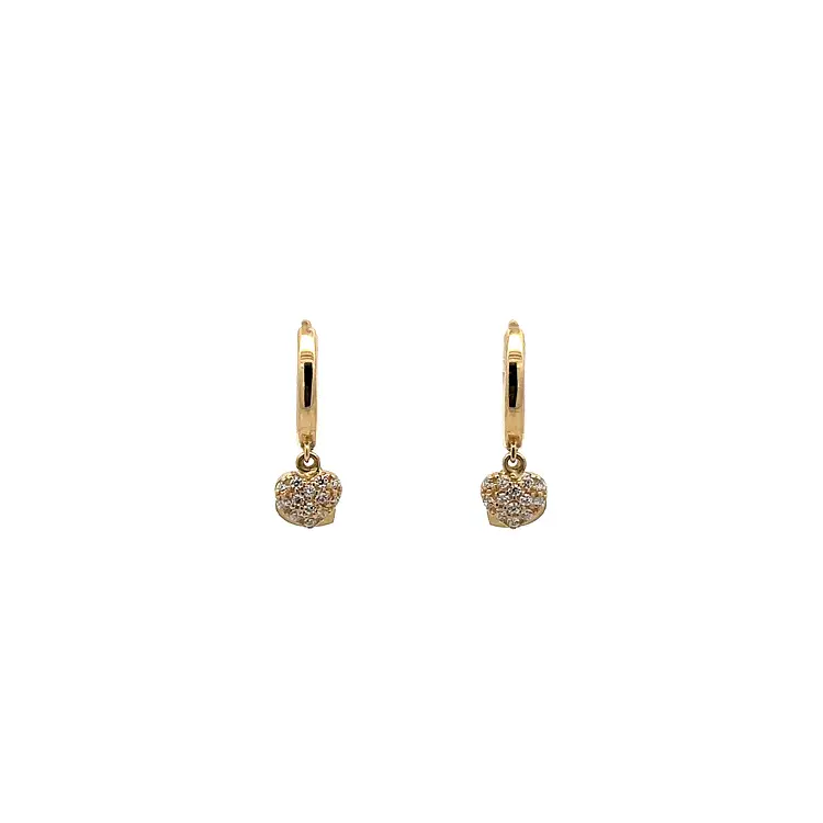 Gold Circular Earrings Hearts with Zircons