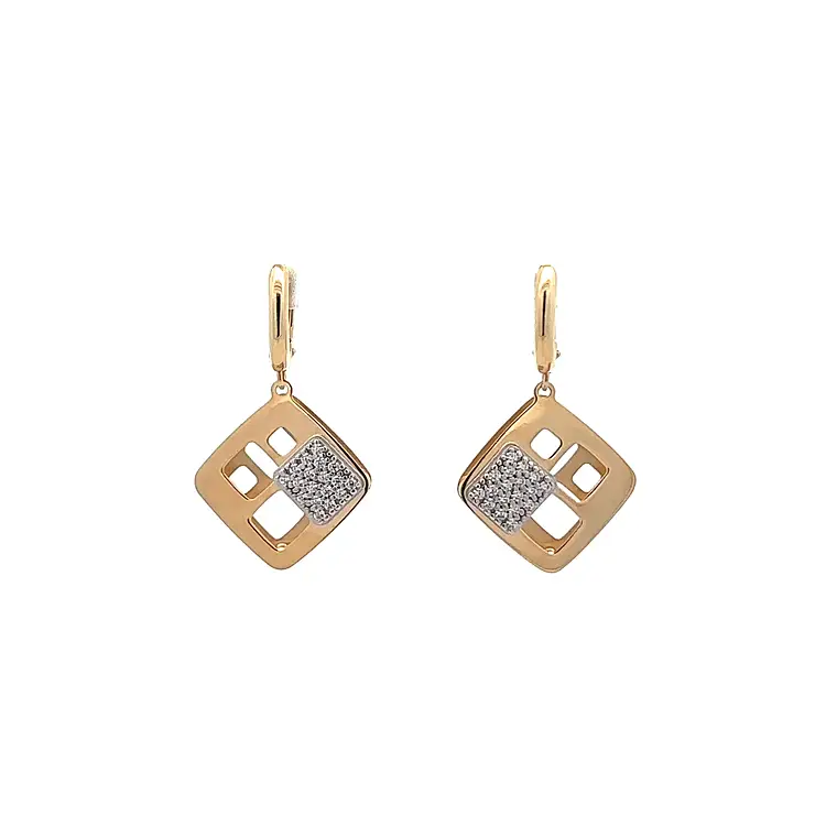 Gold dangle earrings with Zircons