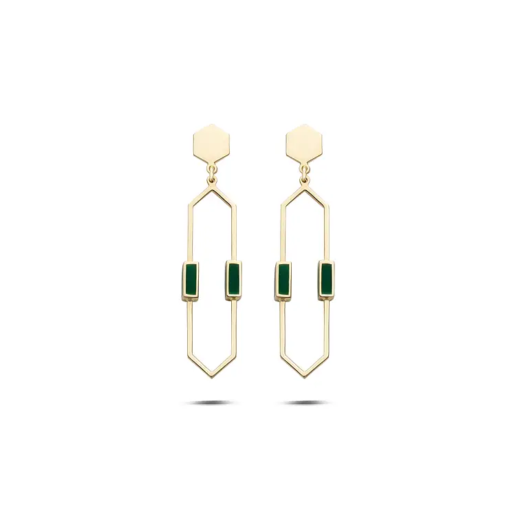Gold Distinctive Earrings with Enamel