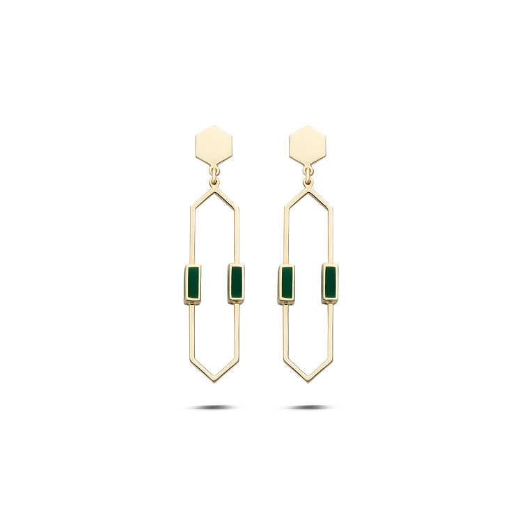 Gold Distinctive Earrings with Enamel