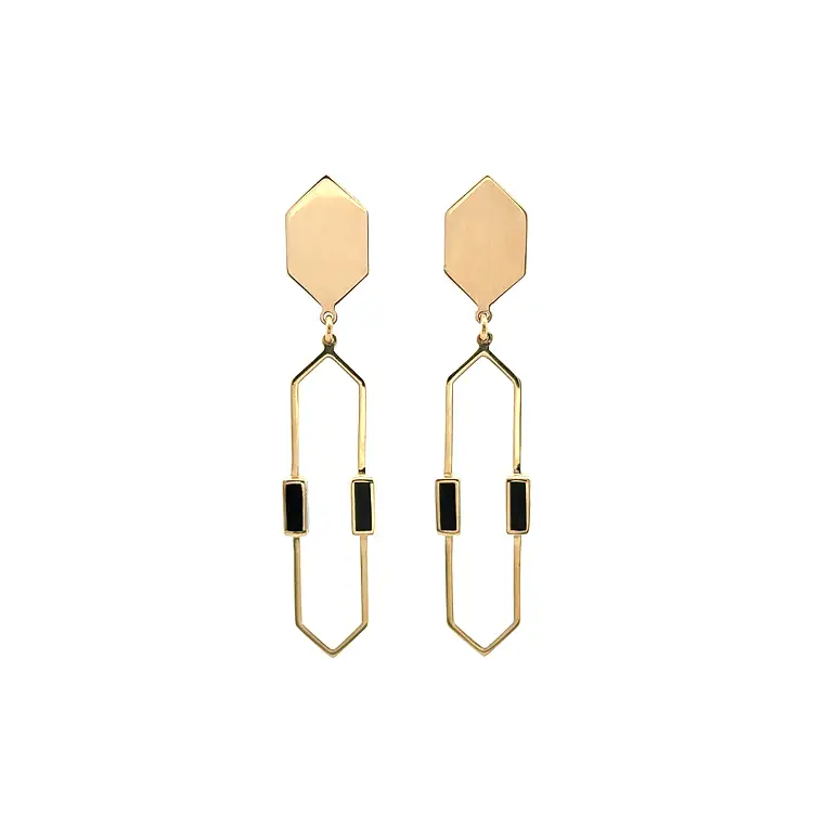 Gold Pendant Earrings with Enamel