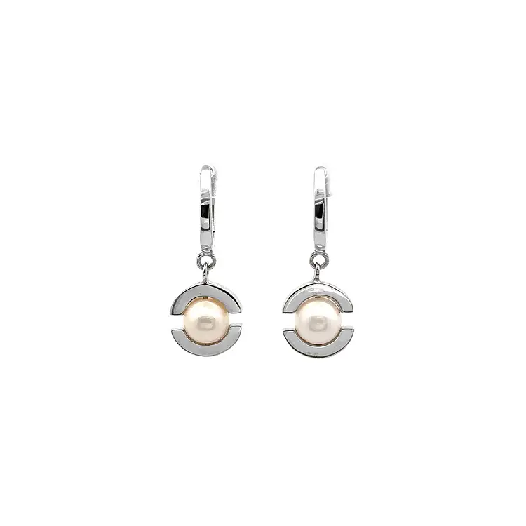 White Gold Pearl Earrings