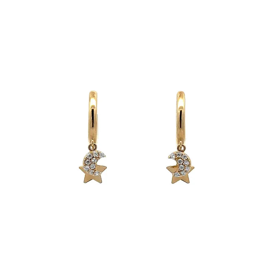 Gold Earrings Crescent and Star with Zircons