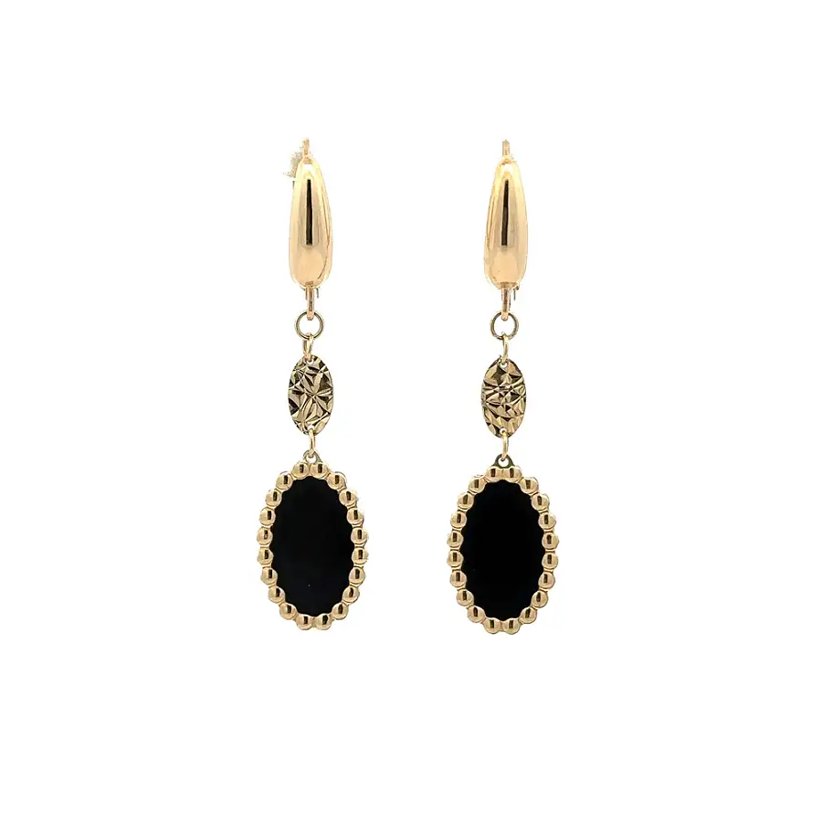 Luxury Gold Earrings with Oval Black Stone and Delicate Details
